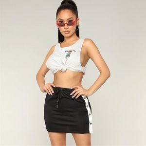 FashionNova Black & White Athletic Sporty Snap Buttoned Skirt